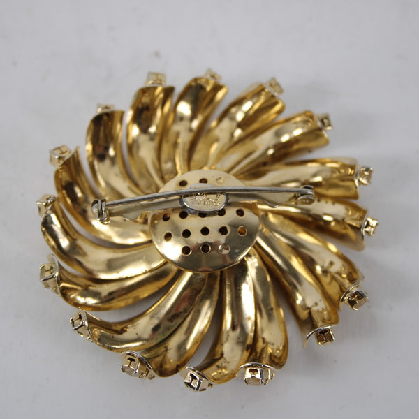 Hobe Pin Goldtone Amber Rhinestones 2.5" Pin Wheel Pin Brooch