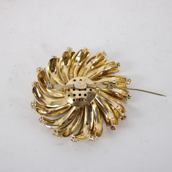 Hobe Pin Goldtone Amber Rhinestones 2.5" Pin Wheel Pin Brooch