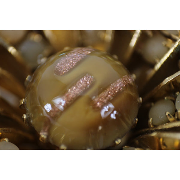 Hobe Pin Goldtone Amber Rhinestones 2.5" Pin Wheel Pin Brooch