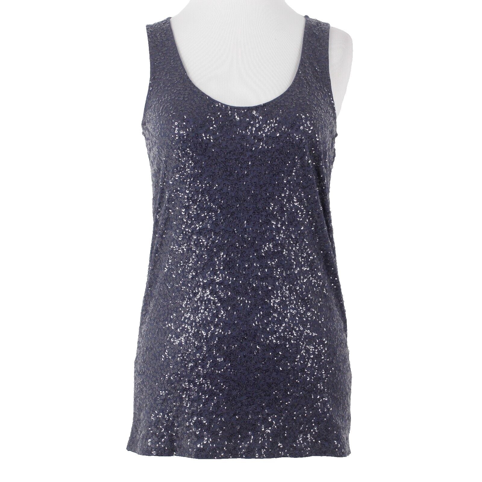 J Crew Sz S Navy Blue All Over Sequin Scoop Neck Cotton Modal Linen Knit Top