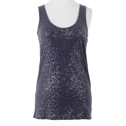 J Crew Sz S Navy Blue All Over Sequin Scoop Neck Cotton Modal Linen Knit Top
