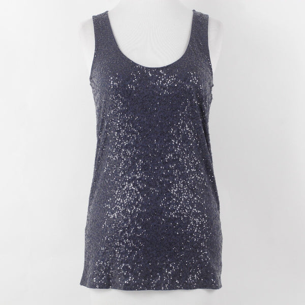 J Crew Sz S Navy Blue All Over Sequin Scoop Neck Cotton Modal Linen Knit Top