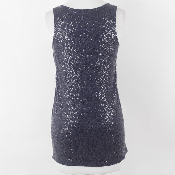 J Crew Sz S Navy Blue All Over Sequin Scoop Neck Cotton Modal Linen Knit Top