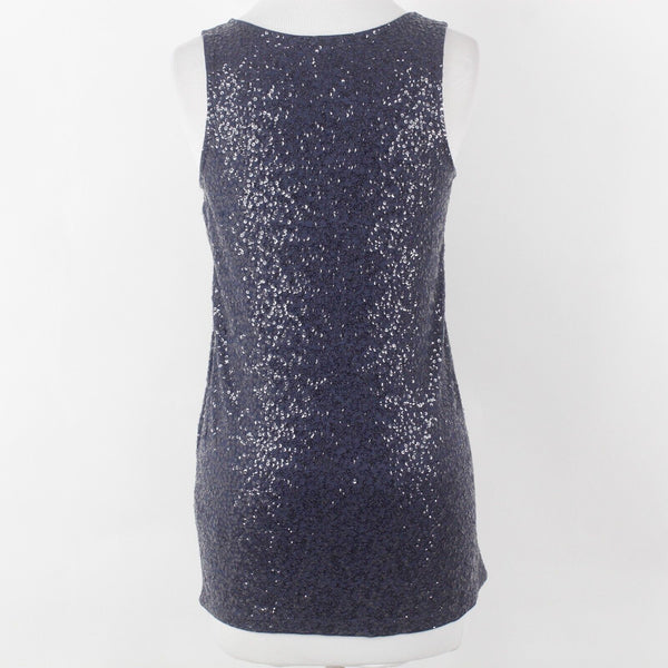 J Crew Sz S Navy Blue All Over Sequin Scoop Neck Cotton Modal Linen Knit Top
