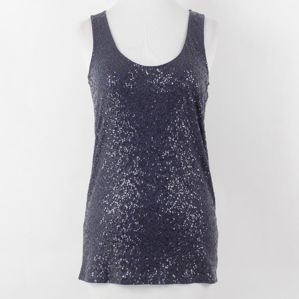 J Crew Sz S Navy Blue All Over Sequin Scoop Neck Cotton Modal Linen Knit Top