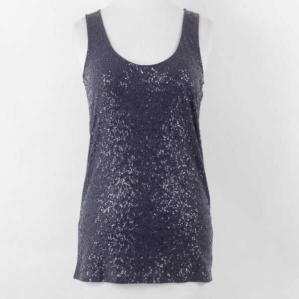 J Crew Sz S Navy Blue All Over Sequin Scoop Neck Cotton Modal Linen Knit Top