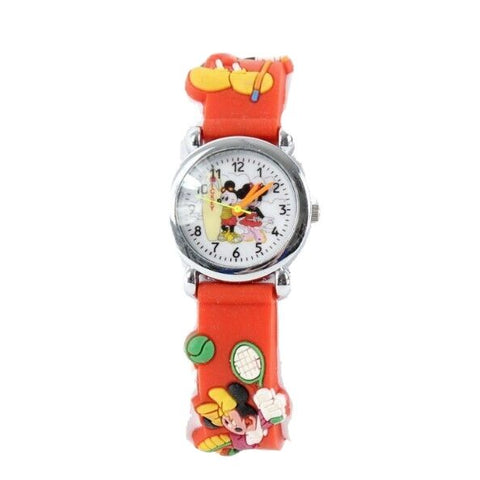 Mickey Minnie Mouse 8.5 in Red Multi Textured Water Resistant Wrist Watch