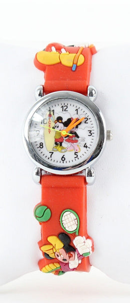 Mickey Minnie Mouse 8.5 in Red Multi Textured Water Resistant Wrist Watch