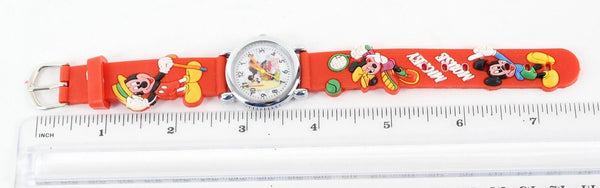 Mickey Minnie Mouse 8.5 in Red Multi Textured Water Resistant Wrist Watch