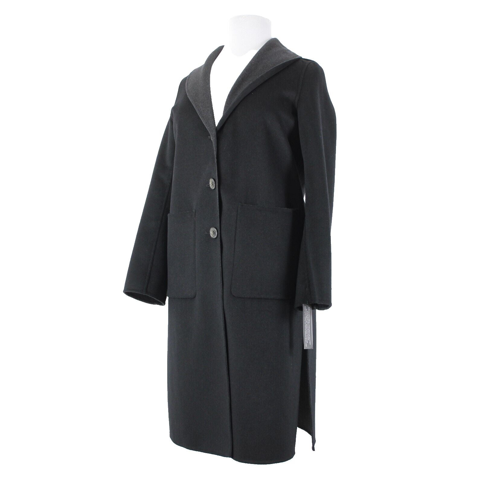 Tahari NEW $300 Sz L Black Shawl Collar Pocket Wool Blend Poly Lined Dress Coat