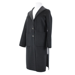 Tahari NEW $300 Sz L Black Shawl Collar Pocket Wool Blend Poly Lined Dress Coat