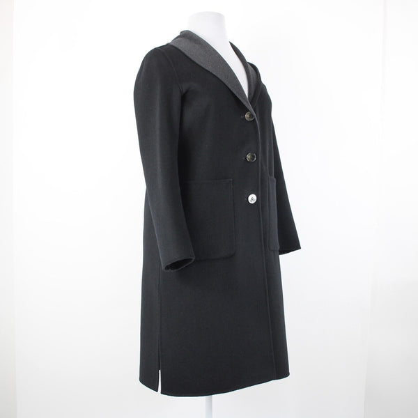 Tahari NEW $300 Sz L Black Shawl Collar Pocket Wool Blend Poly Lined Dress Coat