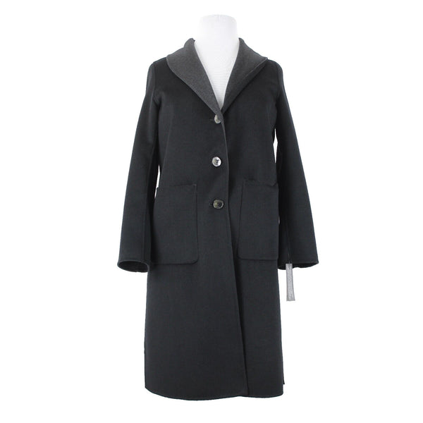 Tahari NEW $300 Sz L Black Shawl Collar Pocket Wool Blend Poly Lined Dress Coat