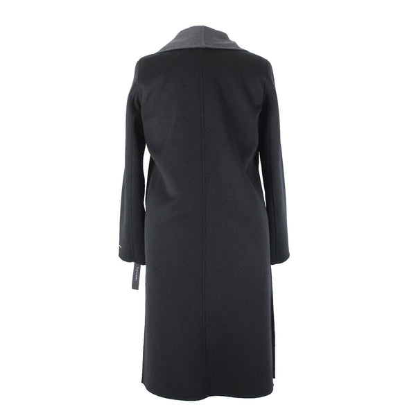 Tahari NEW $300 Sz L Black Shawl Collar Pocket Wool Blend Poly Lined Dress Coat