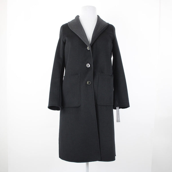 Tahari NEW $300 Sz L Black Shawl Collar Pocket Wool Blend Poly Lined Dress Coat
