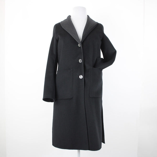 Tahari NEW $300 Sz L Black Shawl Collar Pocket Wool Blend Poly Lined Dress Coat