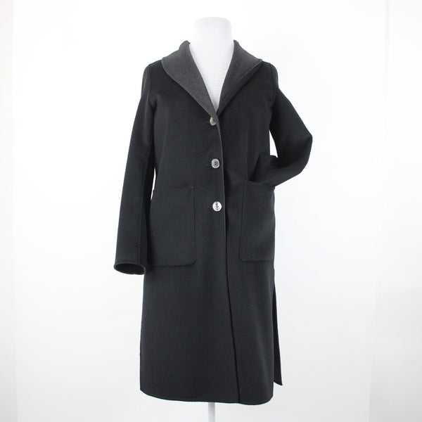 Tahari NEW $300 Sz L Black Shawl Collar Pocket Wool Blend Poly Lined Dress Coat