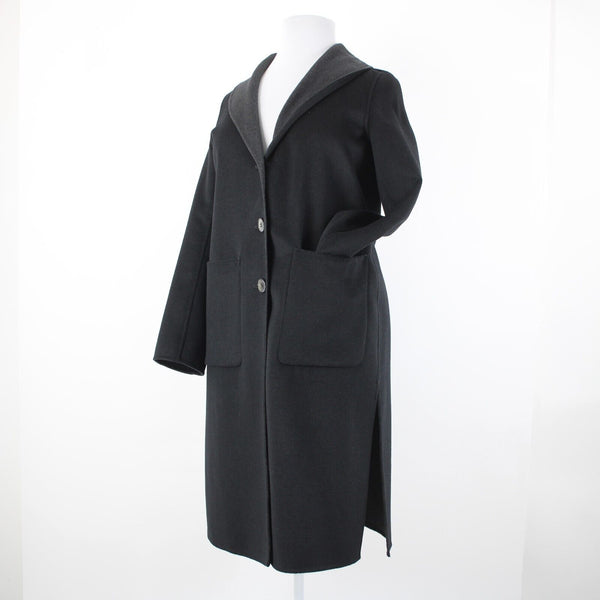 Tahari NEW $300 Sz L Black Shawl Collar Pocket Wool Blend Poly Lined Dress Coat