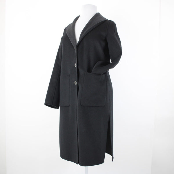 Tahari NEW $300 Sz L Black Shawl Collar Pocket Wool Blend Poly Lined Dress Coat