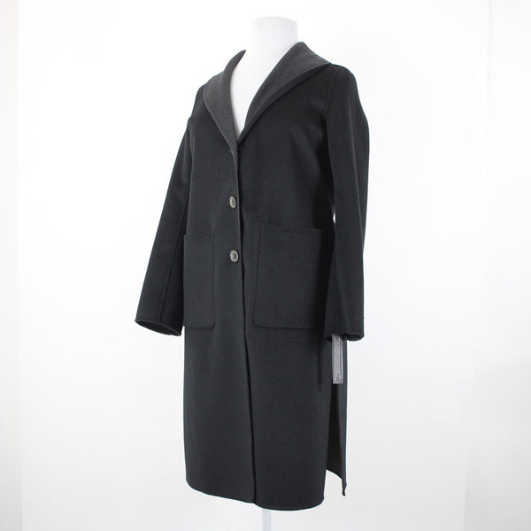 Tahari NEW $300 Sz L Black Shawl Collar Pocket Wool Blend Poly Lined Dress Coat