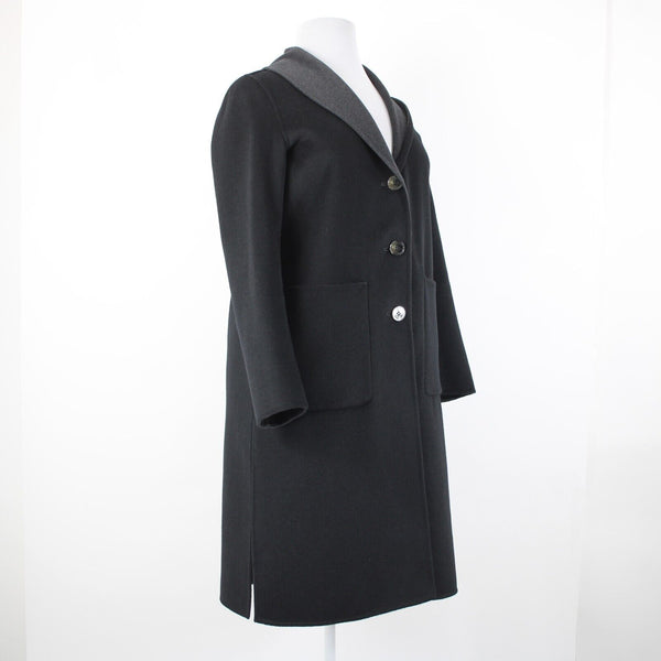 Tahari NEW $300 Sz L Black Shawl Collar Pocket Wool Blend Poly Lined Dress Coat
