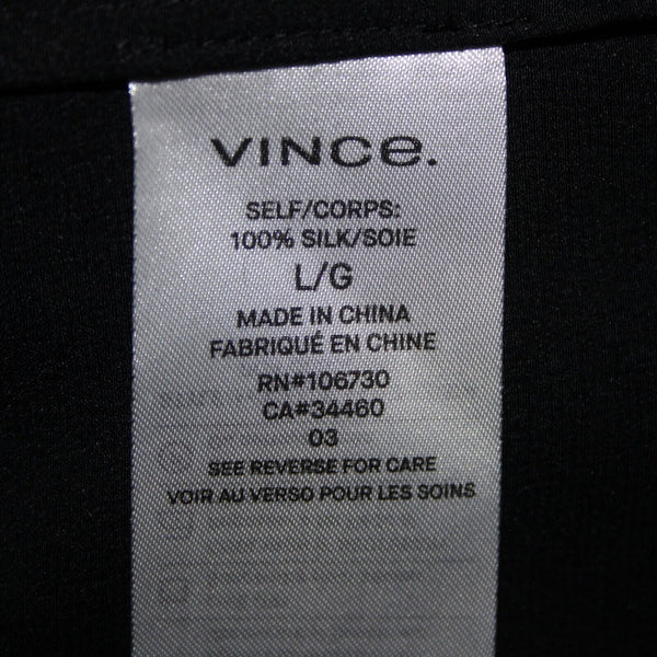 Vince. NEW $425 Sz L Black Midi 3/4 Sleeve Side Slit 100% Silk Tunic Dress