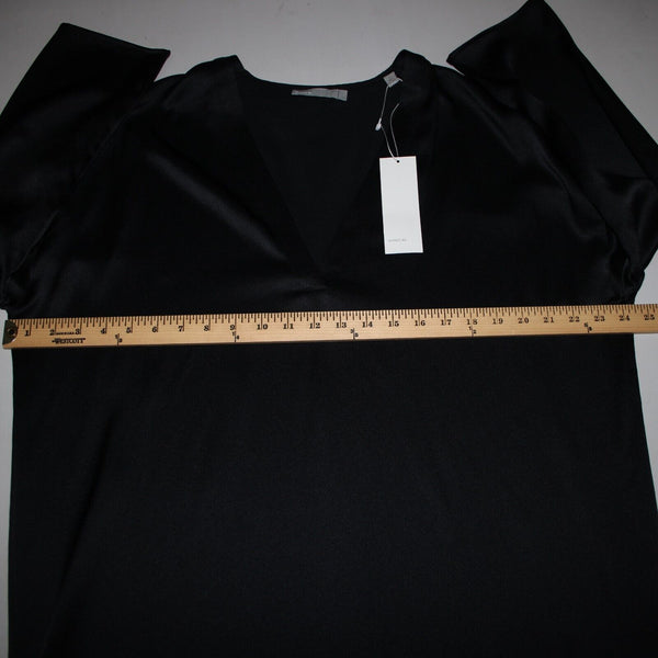 Vince. NEW $425 Sz L Black Midi 3/4 Sleeve Side Slit 100% Silk Tunic Dress
