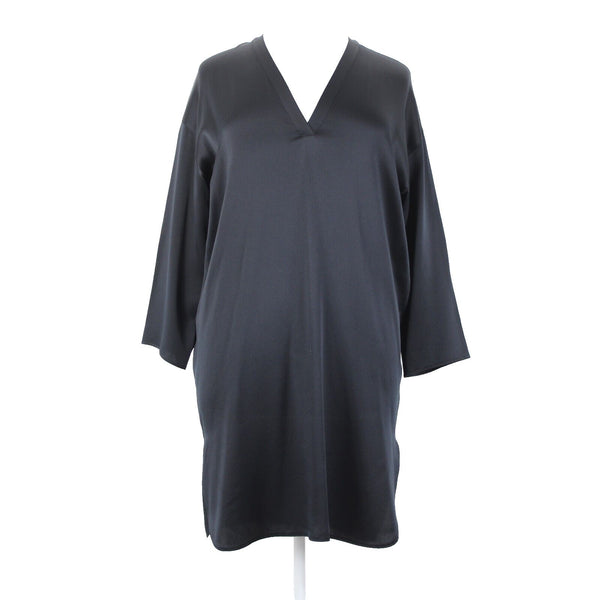 Vince. NEW $425 Sz L Black Midi 3/4 Sleeve Side Slit 100% Silk Tunic Dress
