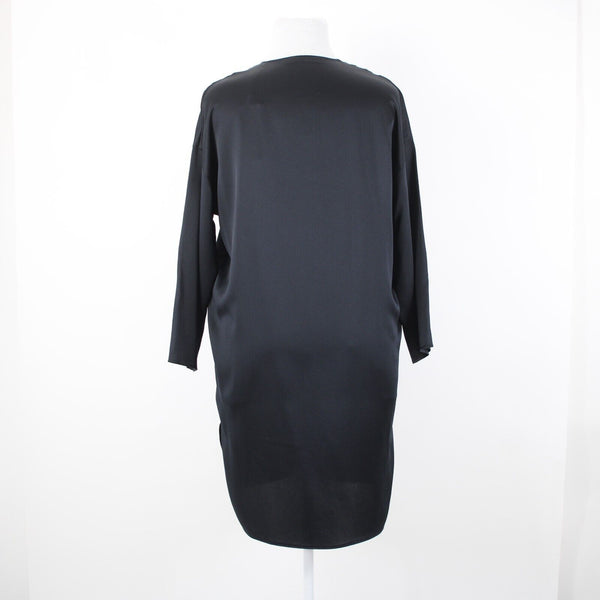 Vince. NEW $425 Sz L Black Midi 3/4 Sleeve Side Slit 100% Silk Tunic Dress