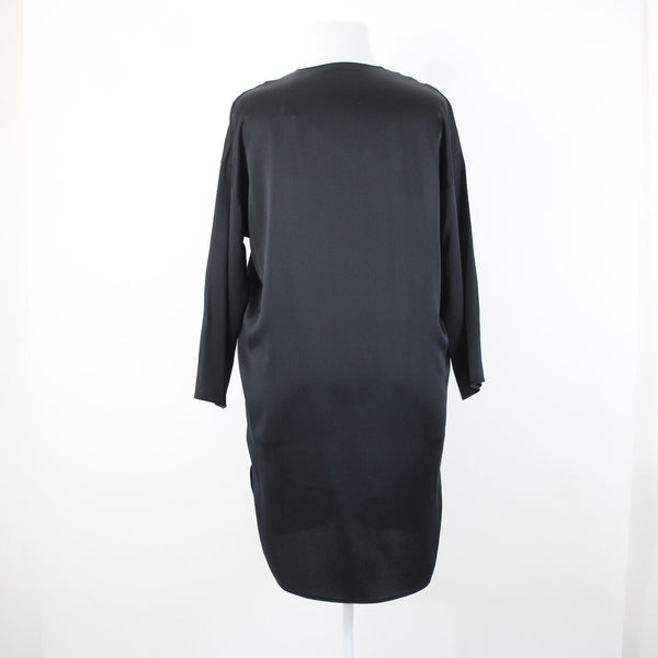 Vince. NEW $425 Sz L Black Midi 3/4 Sleeve Side Slit 100% Silk Tunic Dress