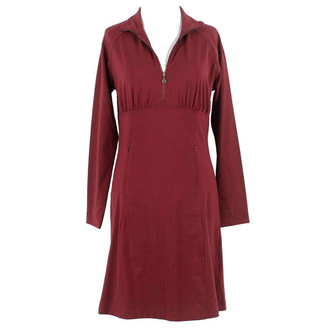 Sahalie Sz SP Burgundy Zip Neck Pockets Cotton Blend Dress