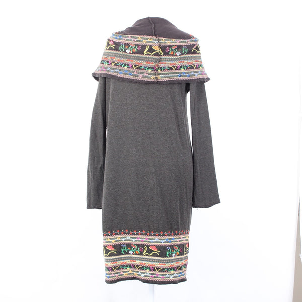 Biya Jacket Sz S Brown Multi Colored Hood Embroidered Pockets 100% Cotton Jacket