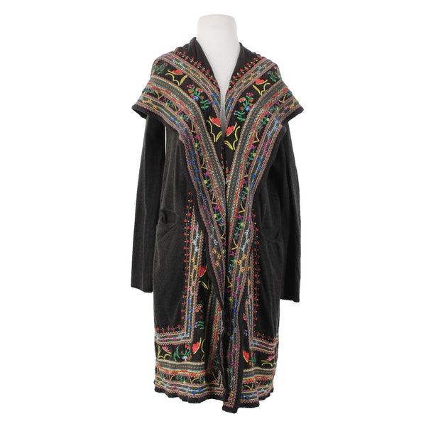 Biya Jacket Sz S Brown Multi Colored Hood Embroidered Pockets 100% Cotton Jacket