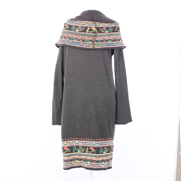 Biya Jacket Sz S Brown Multi Colored Hood Embroidered Pockets 100% Cotton Jacket