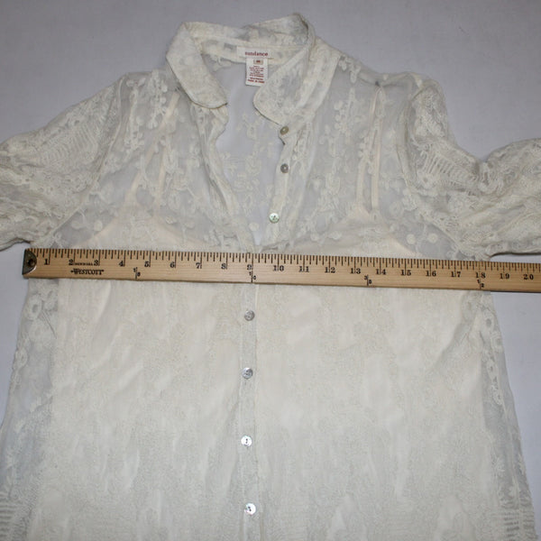 Sundance Top Sz 10 Cream Lace 2 Piece Collared Asymmetrical Cotton Nylon Top