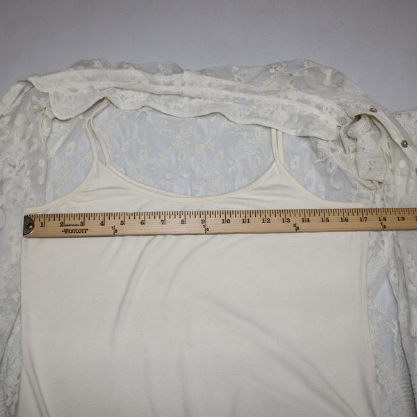 Sundance Top Sz 10 Cream Lace 2 Piece Collared Asymmetrical Cotton Nylon Top