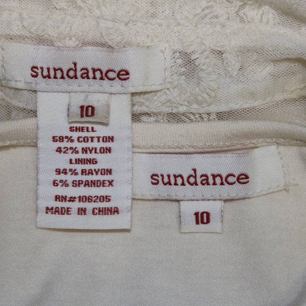 Sundance Top Sz 10 Cream Lace 2 Piece Collared Asymmetrical Cotton Nylon Top