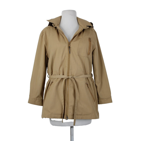 London Fog Sz S? Classic Tan Brown Lined Faux Fur Hooded Pockets Jacket