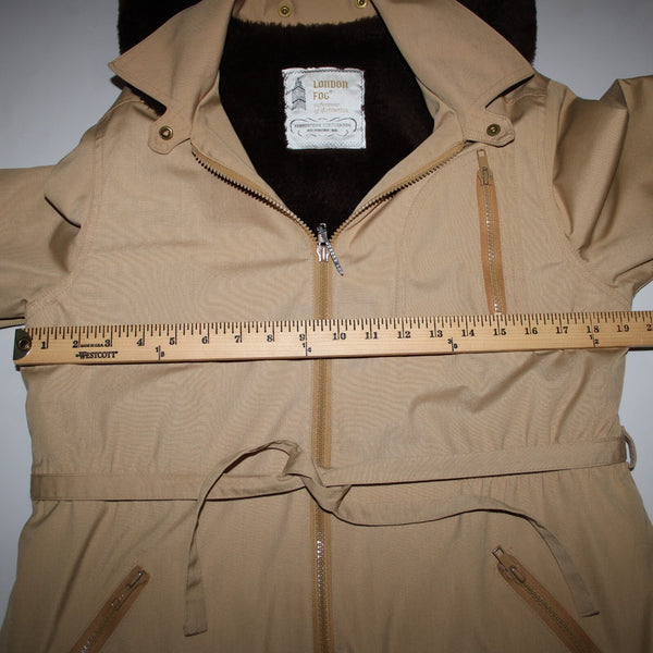 London Fog Sz S? Classic Tan Brown Lined Faux Fur Hooded Pockets Jacket