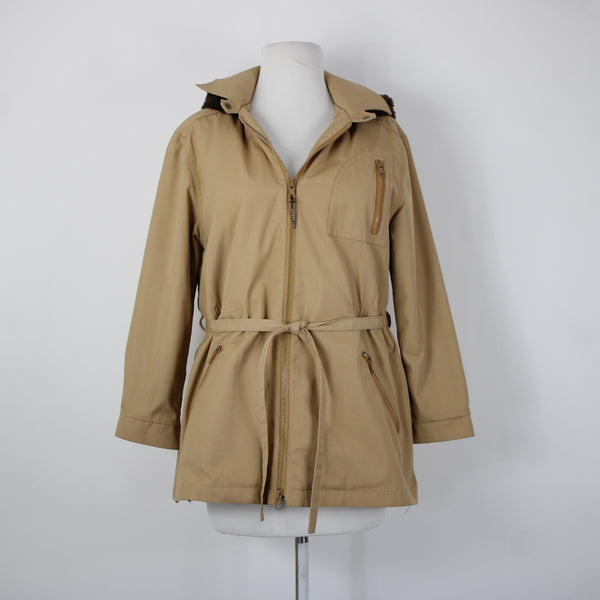 London Fog Sz S? Classic Tan Brown Lined Faux Fur Hooded Pockets Jacket