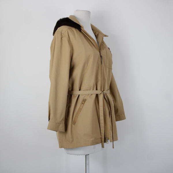 London Fog Sz S? Classic Tan Brown Lined Faux Fur Hooded Pockets Jacket