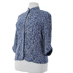 Alex Evenings Sz XL Med Blue Black White Metallic 3/4 Slv Knit Acetate Jacket