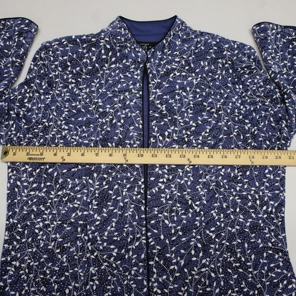 Alex Evenings Sz XL Med Blue Black White Metallic 3/4 Slv Knit Acetate Jacket