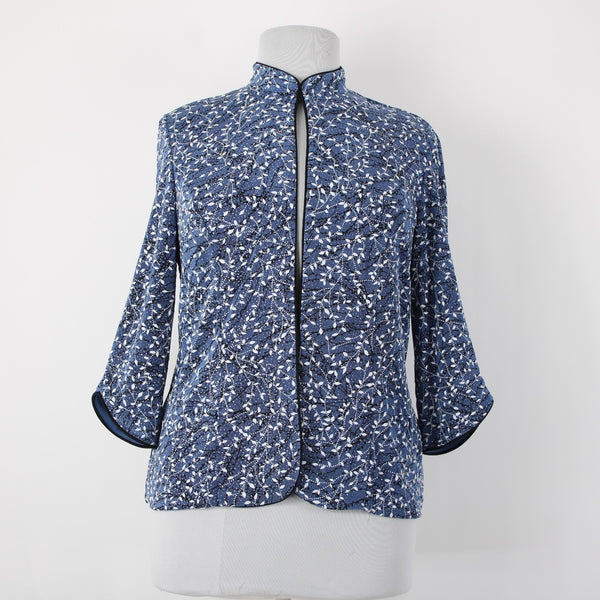 Alex Evenings Sz XL Med Blue Black White Metallic 3/4 Slv Knit Acetate Jacket