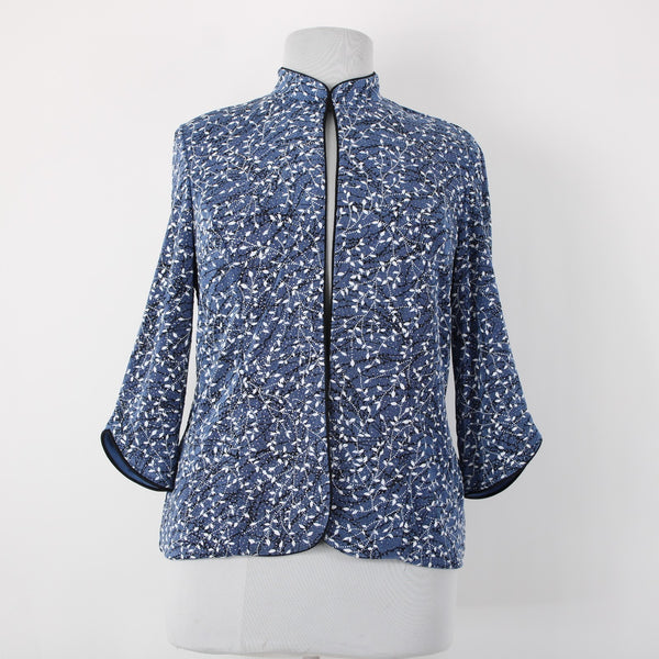 Alex Evenings Sz XL Med Blue Black White Metallic 3/4 Slv Knit Acetate Jacket
