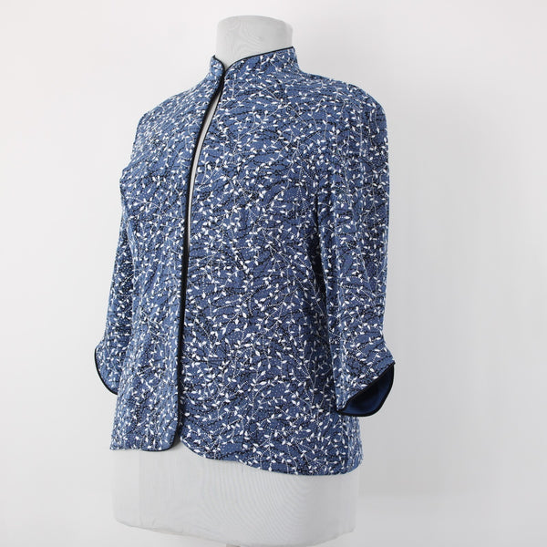 Alex Evenings Sz XL Med Blue Black White Metallic 3/4 Slv Knit Acetate Jacket