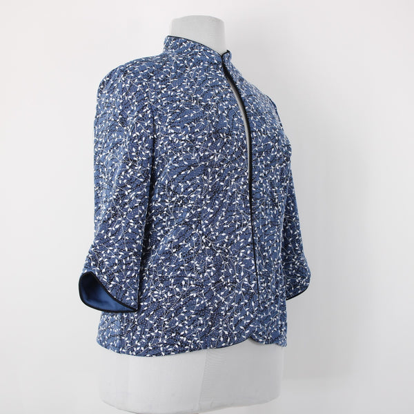 Alex Evenings Sz XL Med Blue Black White Metallic 3/4 Slv Knit Acetate Jacket