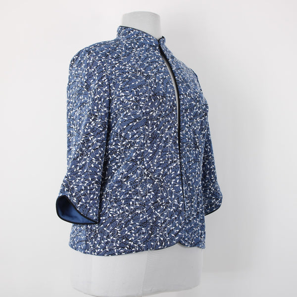 Alex Evenings Sz XL Med Blue Black White Metallic 3/4 Slv Knit Acetate Jacket