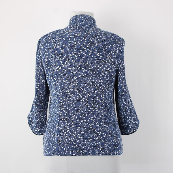 Alex Evenings Sz XL Med Blue Black White Metallic 3/4 Slv Knit Acetate Jacket