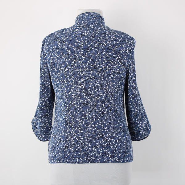 Alex Evenings Sz XL Med Blue Black White Metallic 3/4 Slv Knit Acetate Jacket
